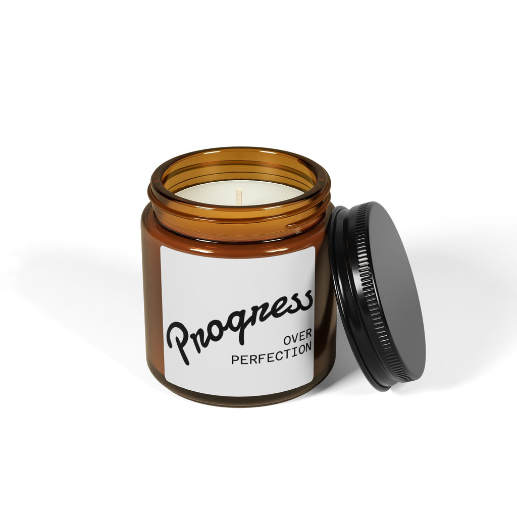 Soy Candle "Progress Over Perfection" — Amber Jar Scented Candle (Multiple Sizes)