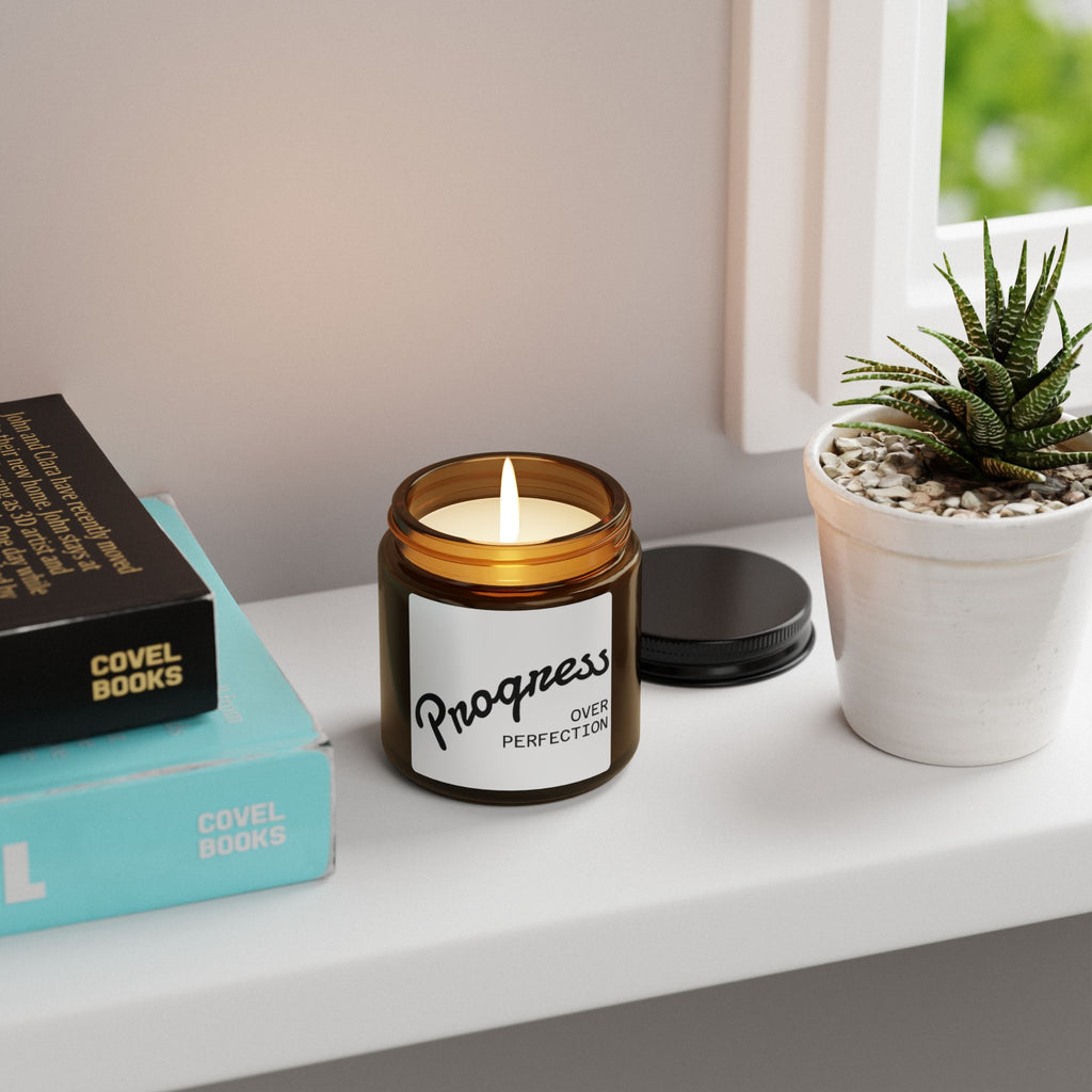 Soy Candle "Progress Over Perfection" — Amber Jar Scented Candle (Multiple Sizes)