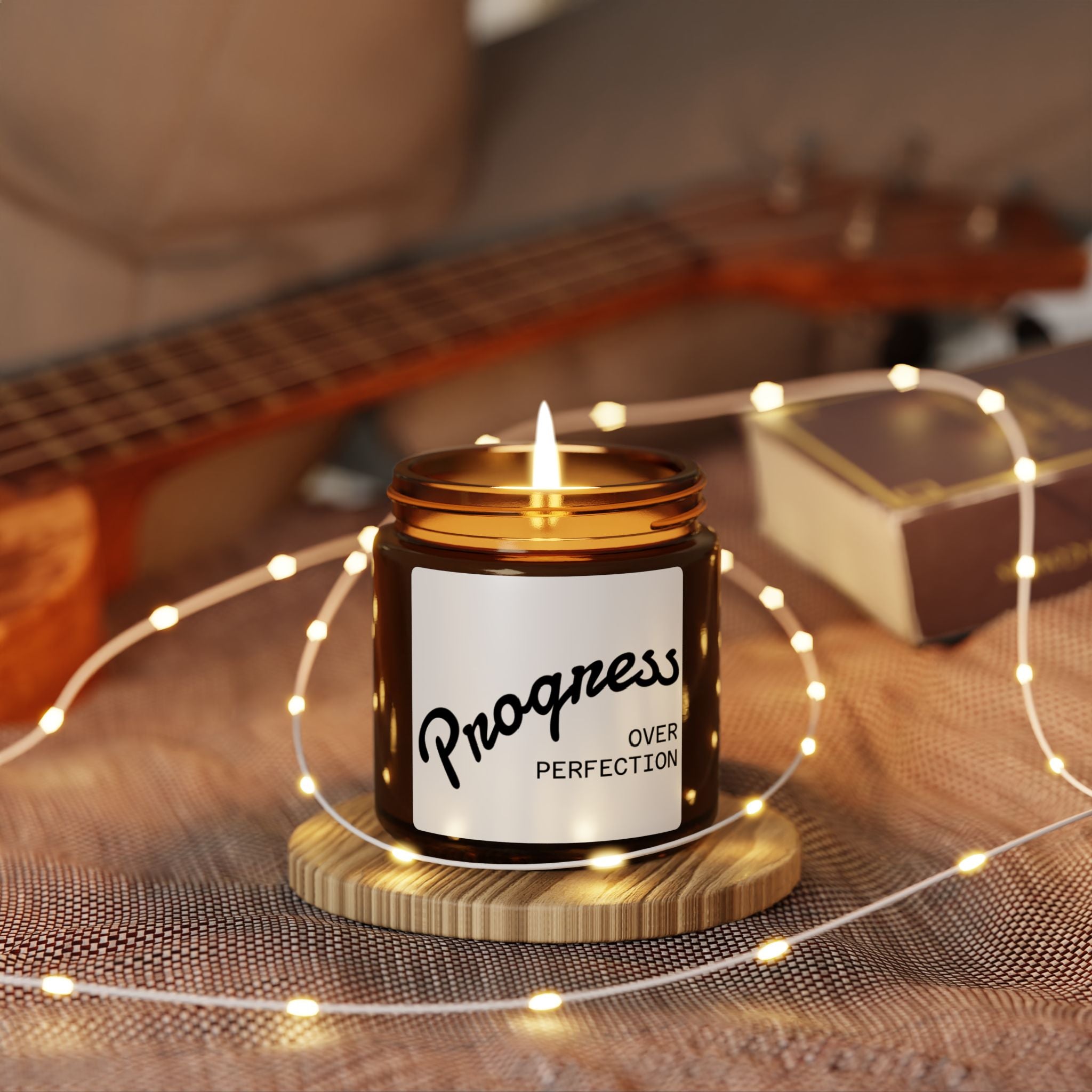 Soy Candle "Progress Over Perfection" — Amber Jar Scented Candle (Multiple Sizes)